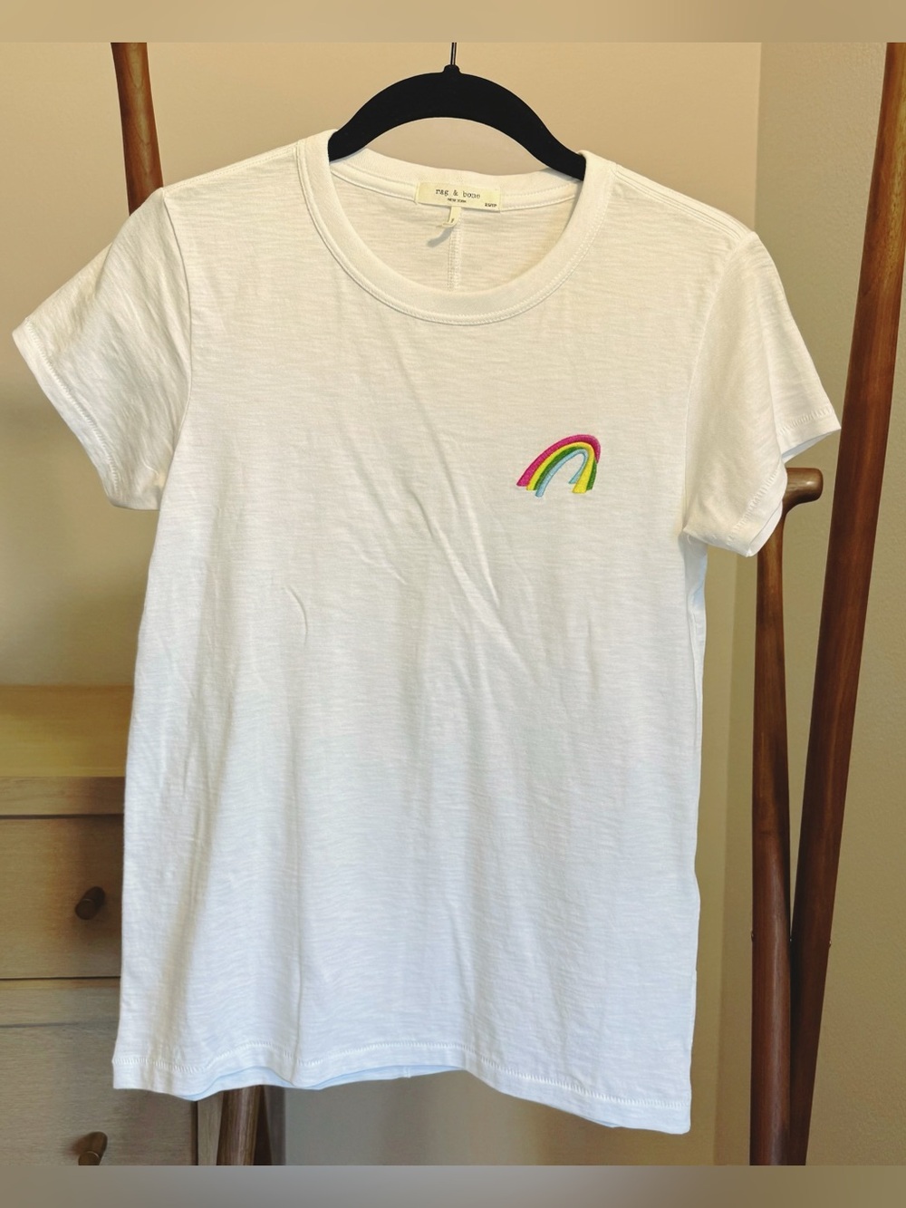rag & bone White Tee with Rainbow Embroidery